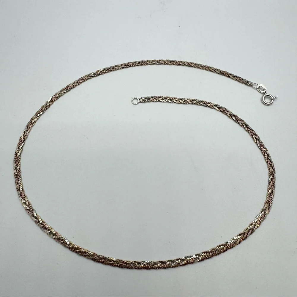 Elegant Vior Sterling Silver Multi Strand Woven Chain Necklace 15.5”